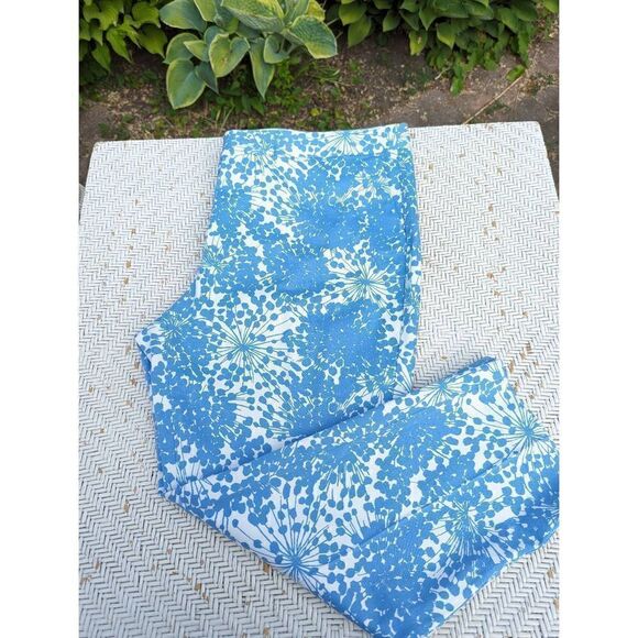 Boden Women Blue Dandelion Print Wide Leg Cotton Blend Cropped Pants Size 16 - Picture 2 of 13